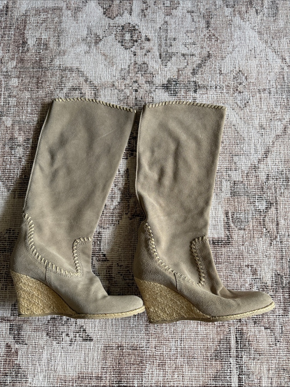 Donald Pliner Beige Suede Mid-Calf Wedge Boots - Women